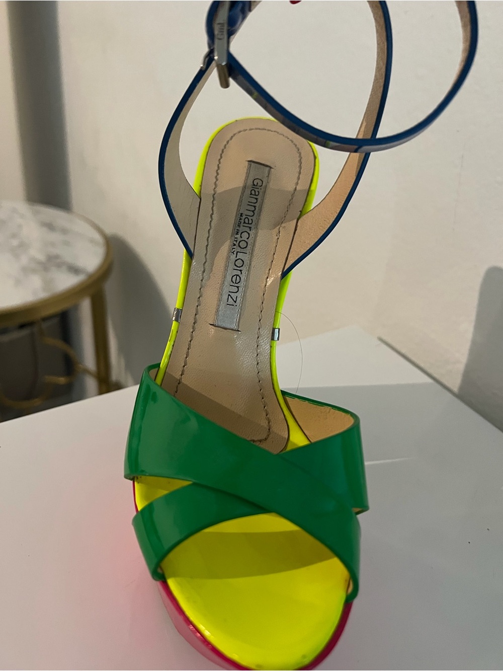 Women's Multicolor Patent Platform Sandal - Blue, Green, Pink Gianmarco Lorenzi - Picture 2 of 9